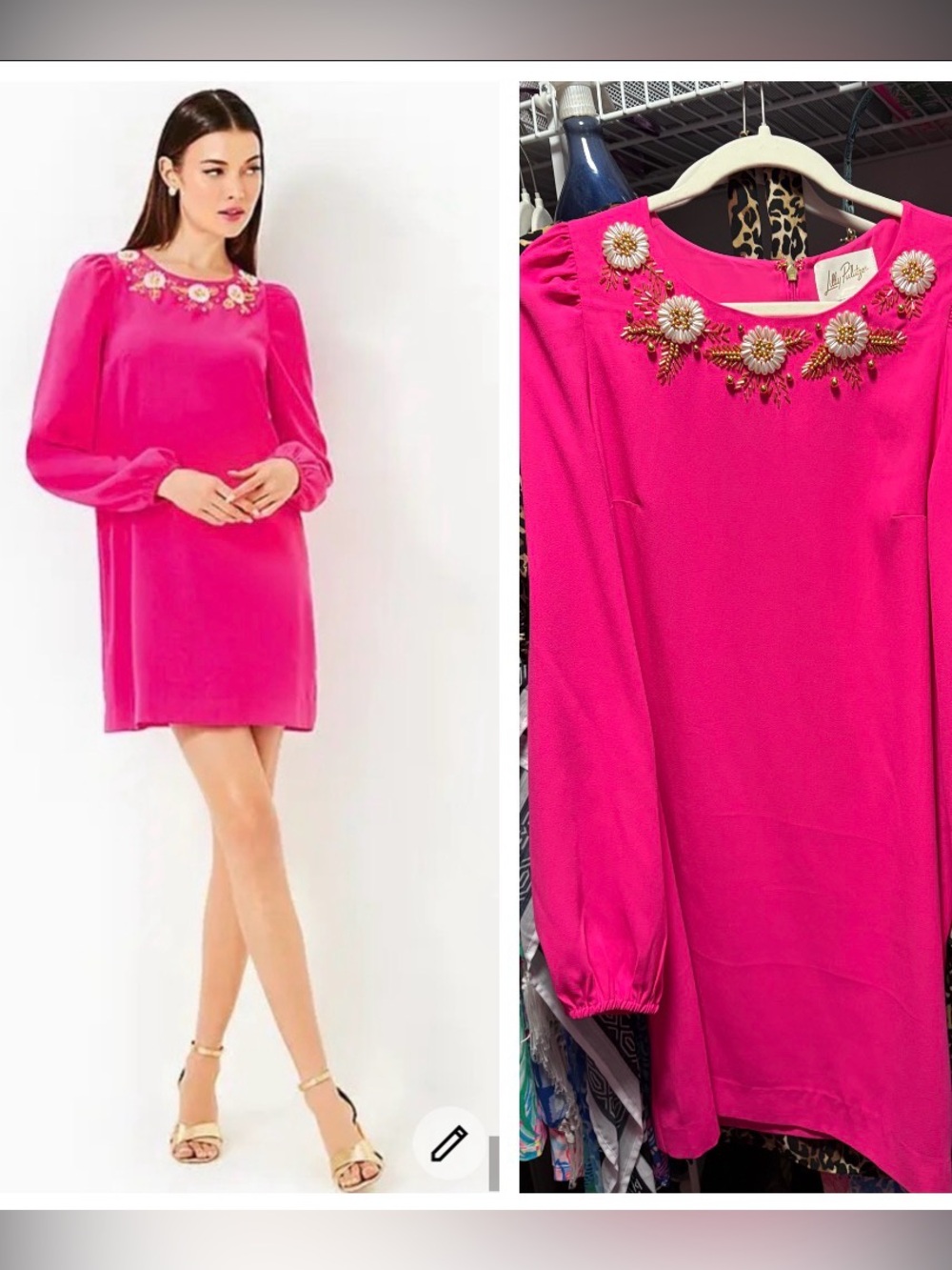 Lilly Pulitzer Rainer Hot Pink Embellished Neck Shift Dress